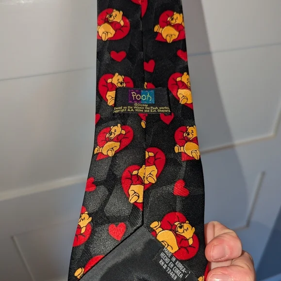 Pooh Disney Branded Winnie the Pooh black neck tie. Valentine's theme tie.